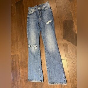 BDG distressed stretch high rise flare